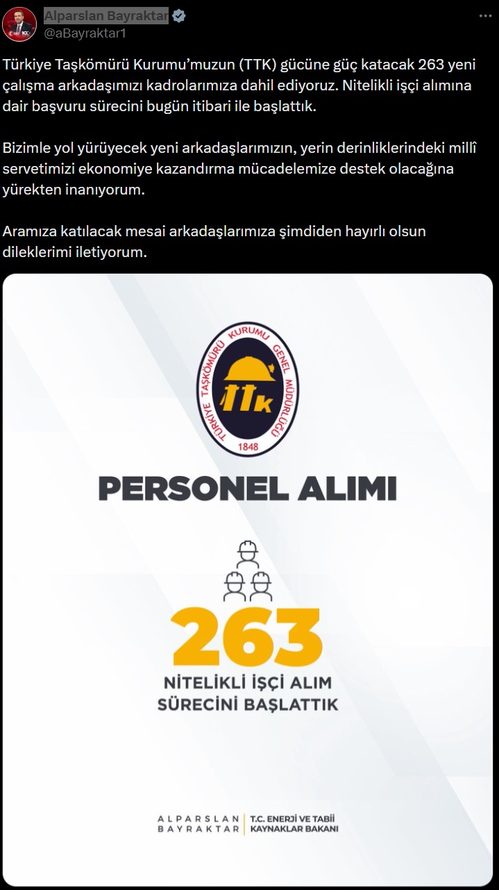 Türkiye Taşkömürü Kurumu İşçi Alımı